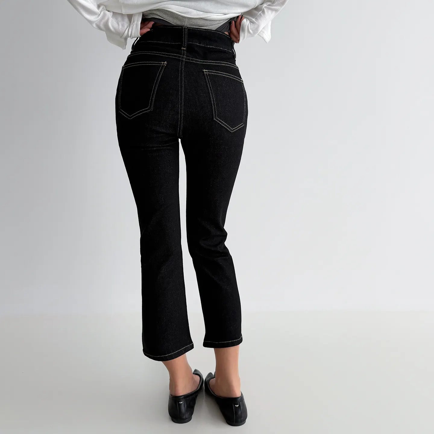 Mid Waist Slim Stretch Retro Split Hem Straight Nine-Point Jeans