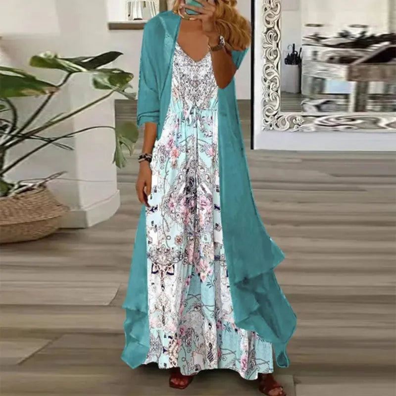 Printed V Neck Cami Long Dress