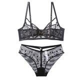 Embroidery Lace Bra Set Lingerie Push Up Brassiere Hollow Out Underwear Set Transparent Panties Underwear