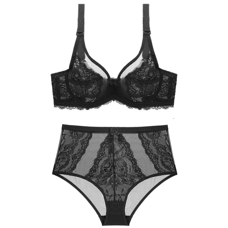 French Lace Embroidery Bra Set Push Up Lingerie Ultra-thin Underwear Set