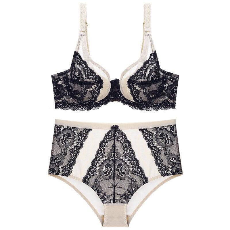 French Lace Embroidery Bra Set Push Up Lingerie Ultra-thin Underwear Set