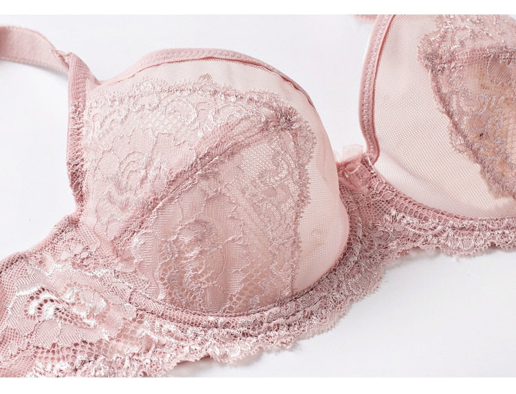French Lace Embroidery Bra Set Push Up Lingerie Ultra-thin Underwear Set