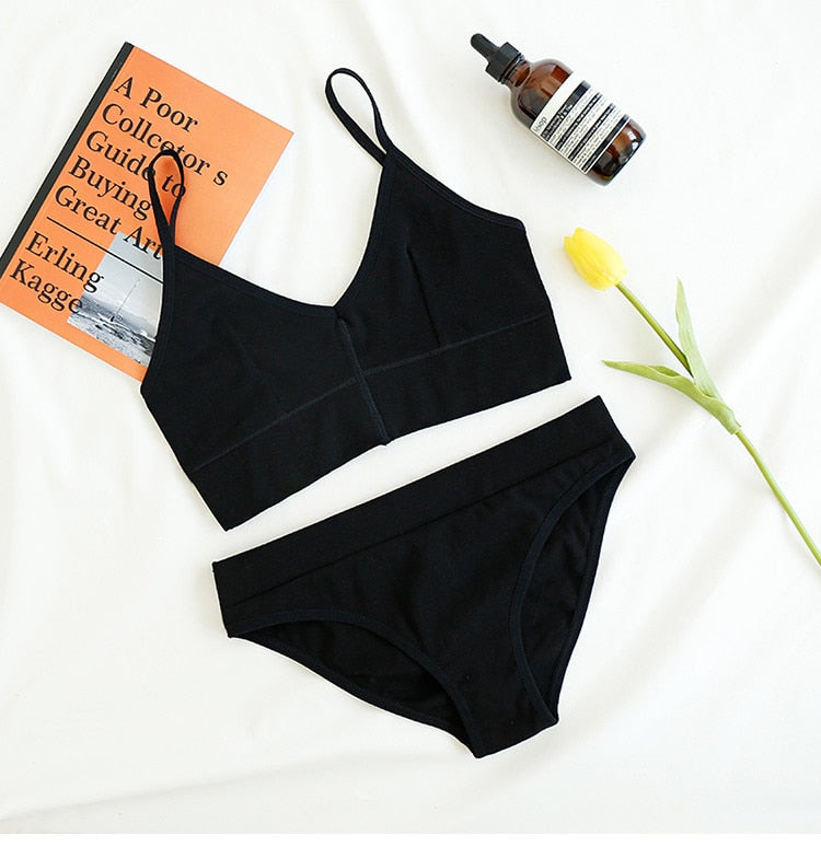 Seamless Bra Set Low Waist Panties Wire Free Bralette Lingerie