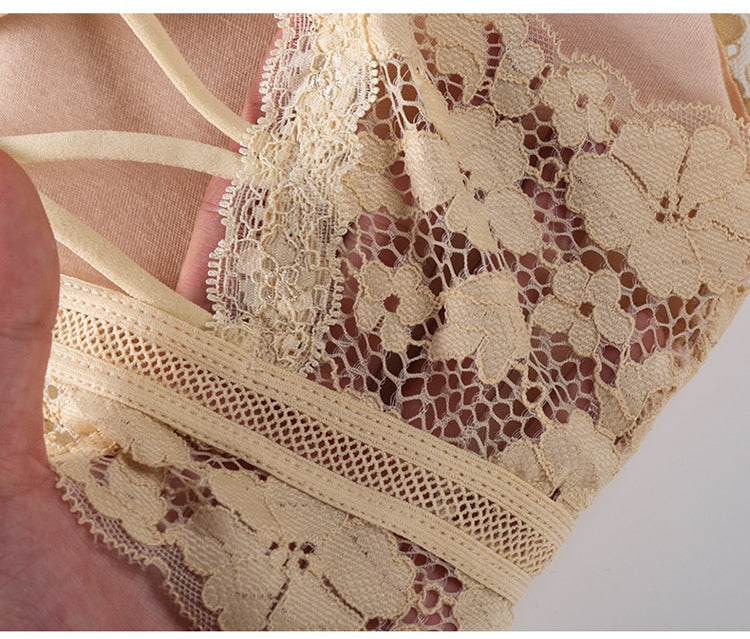 Hollow Out Bralette Solid Color Beauty Back Lace Underwear
