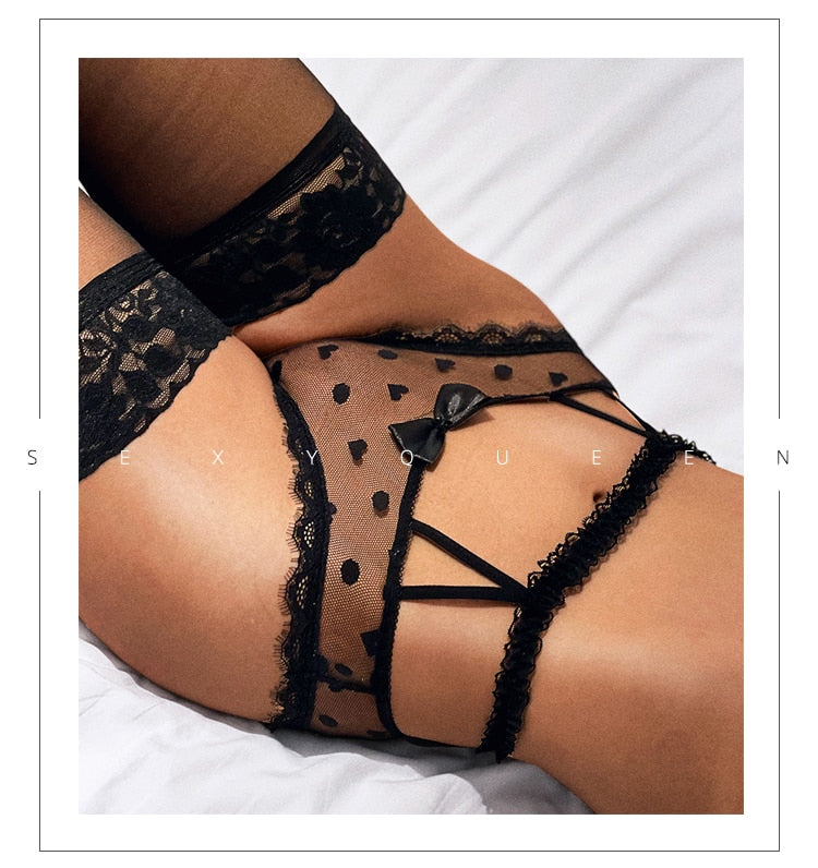 High Waist Mesh Panties Lace Underwear Transparent Hollow Out Lingerie
