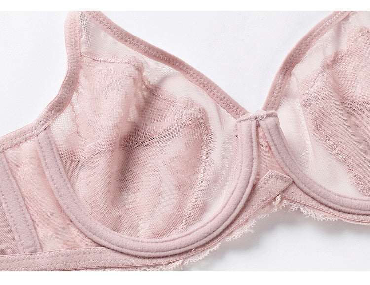 French Lace Embroidery Bra Set Push Up Lingerie Ultra-thin Underwear Set