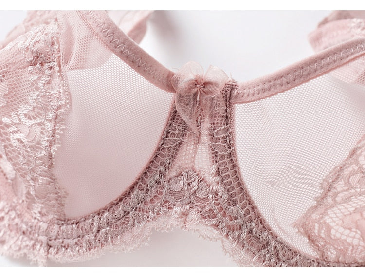 French Lace Embroidery Bra Set Push Up Lingerie Ultra-thin Underwear Set