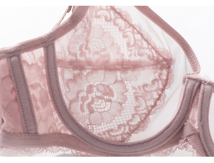 French Lace Embroidery Bra Set Push Up Lingerie Ultra-thin Underwear Set