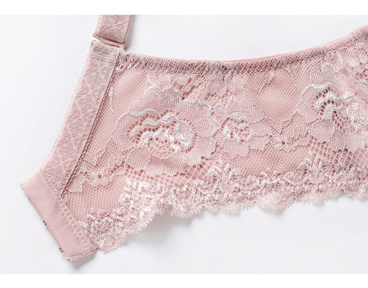 French Lace Embroidery Bra Set Push Up Lingerie Ultra-thin Underwear Set