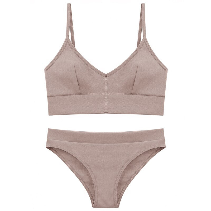 Seamless Bra Set Low Waist Panties Wire Free Bralette Lingerie