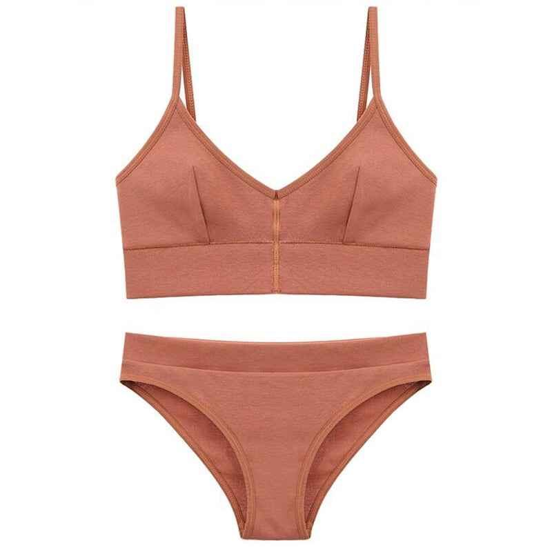 Seamless Bra Set Low Waist Panties Wire Free Bralette Lingerie