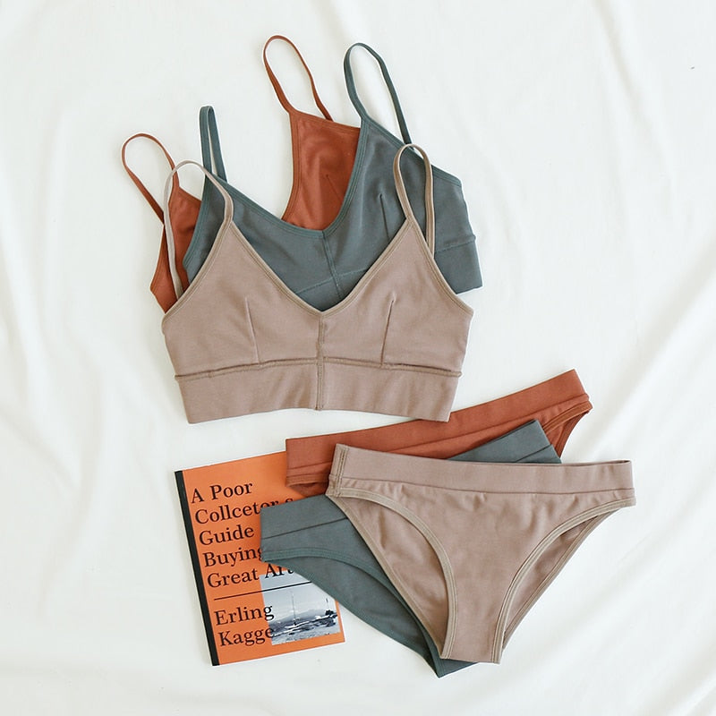 Seamless Bra Set Low Waist Panties Wire Free Bralette Lingerie