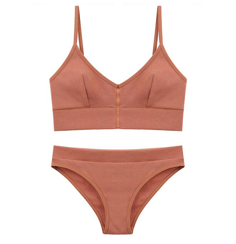 Seamless Bra Set Low Waist Panties Wire Free Bralette Lingerie