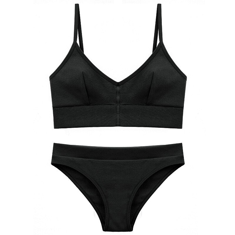 Seamless Bra Set Low Waist Panties Wire Free Bralette Lingerie