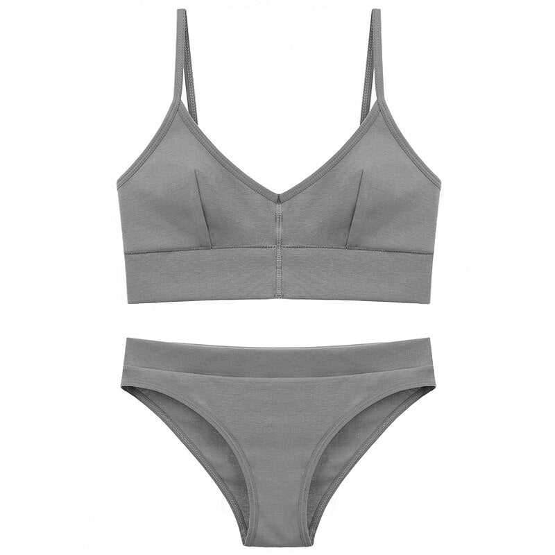Seamless Bra Set Low Waist Panties Wire Free Bralette Lingerie