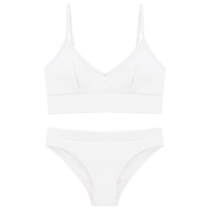 Seamless Bra Set Low Waist Panties Wire Free Bralette Lingerie
