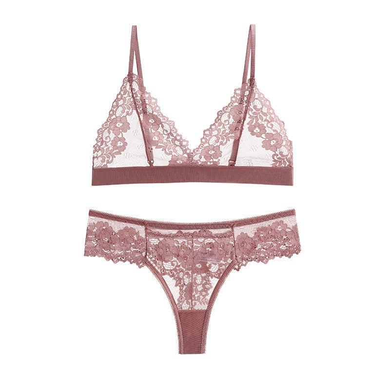 Classic Transparent Bra Set Lace Temptation Underwear