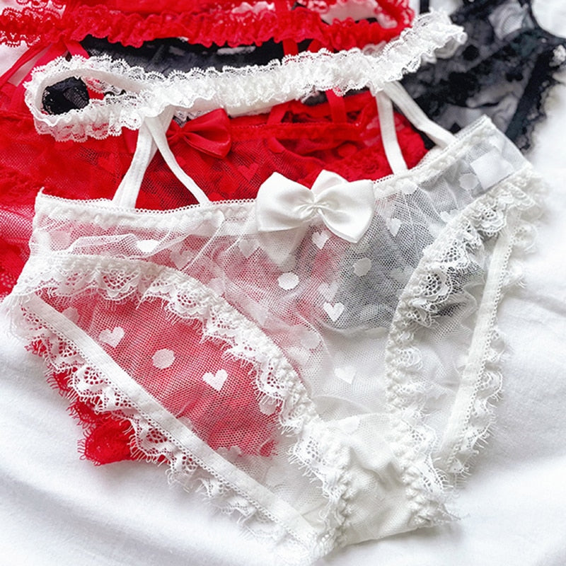 High Waist Mesh Panties Lace Underwear Transparent Hollow Out Lingerie