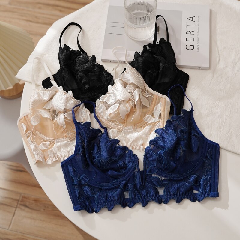 French Lace Bra Push Up Lingerie Embroidery Bralette Underwear