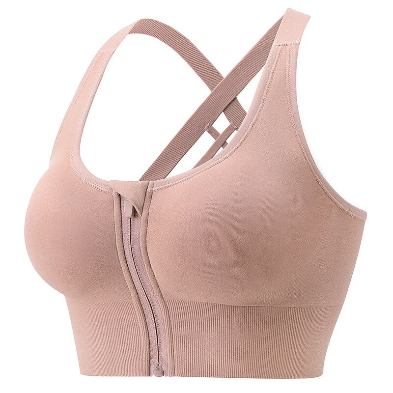 Front Zipper Sports Bra Wire Free Yoga Padded Bralette Lingerie