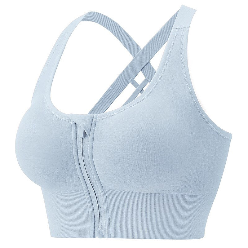 Front Zipper Sports Bra Wire Free Yoga Padded Bralette Lingerie