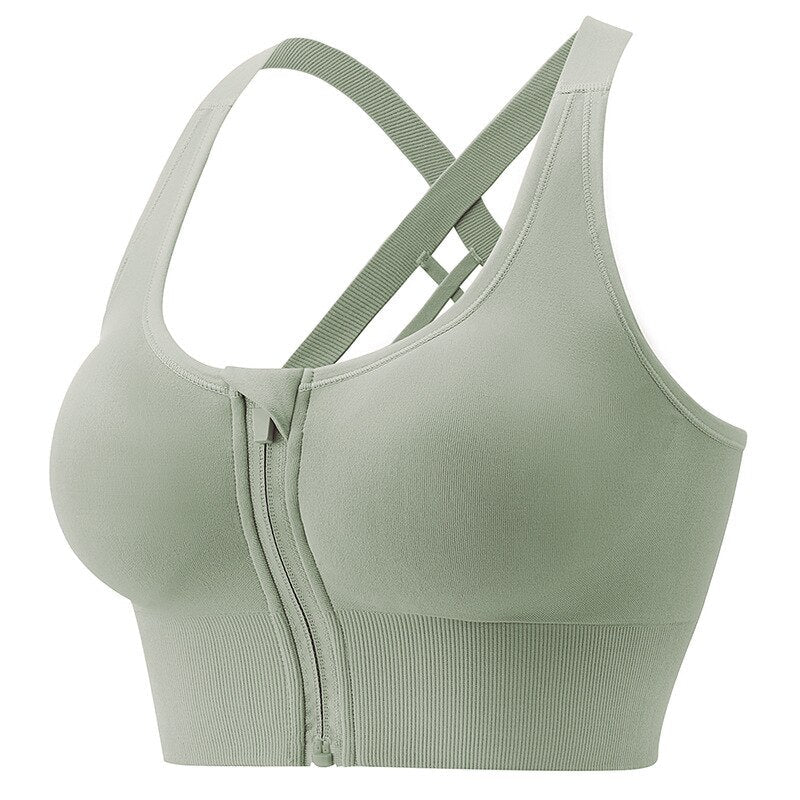 Front Zipper Sports Bra Wire Free Yoga Padded Bralette Lingerie