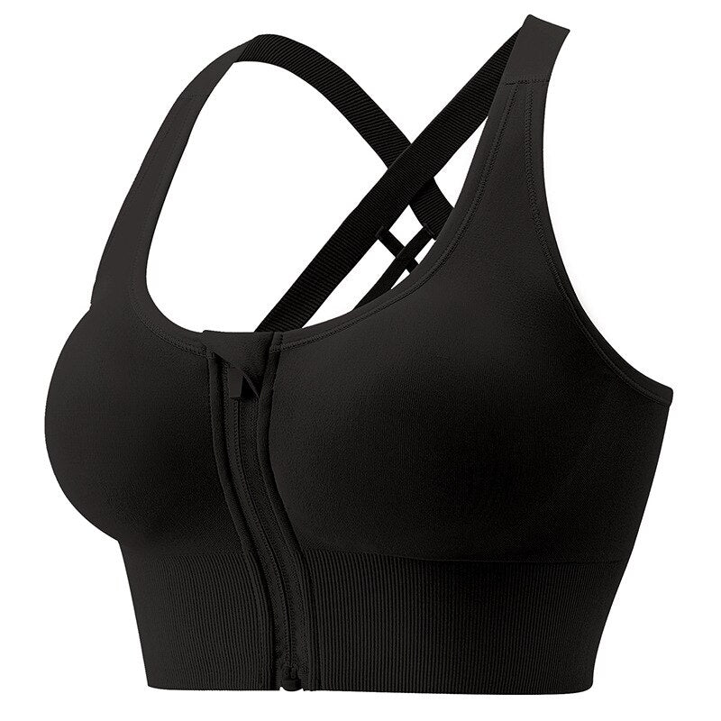 Front Zipper Sports Bra Wire Free Yoga Padded Bralette Lingerie