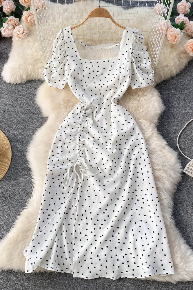 Ruffle Polka Dots Short Sleeve Dress