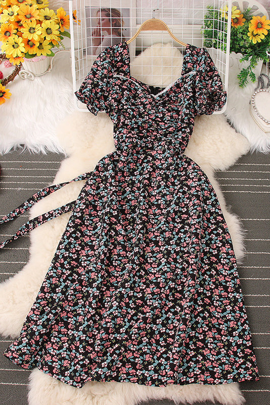 Floral Short Sleeve Strappy Maxi Dress