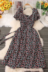 Floral Short Sleeve Strappy Maxi Dress