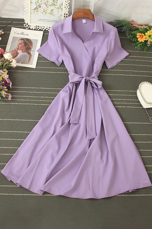 Lapel Short Sleeve Strappy Maxi Dress