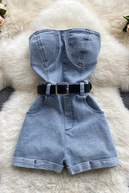 Strapless Denim Romper Jumpsuit