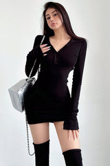 Lapel Long Sleeve Bodycon Mini Dress