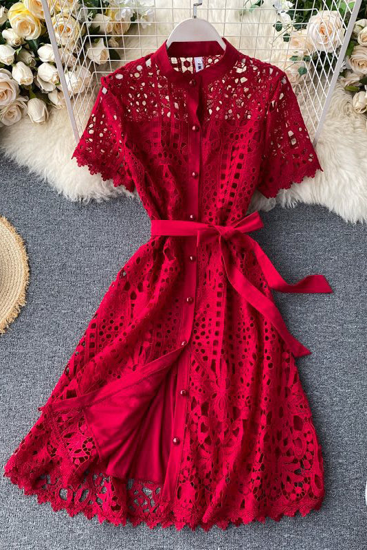 Lace Hollow Short Sleeve Dress