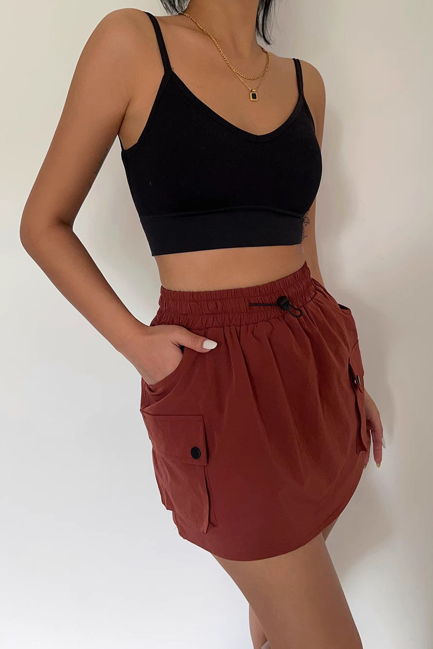 Drawstring Elastic Waist Shorts Skirt