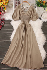 V-Neck Short Sleeve Backless Maxi Dress