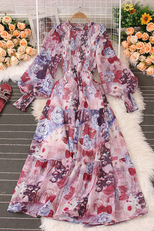 Floral Long Sleeve Ruffle Maxi Dress