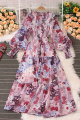 Floral Long Sleeve Ruffle Maxi Dress