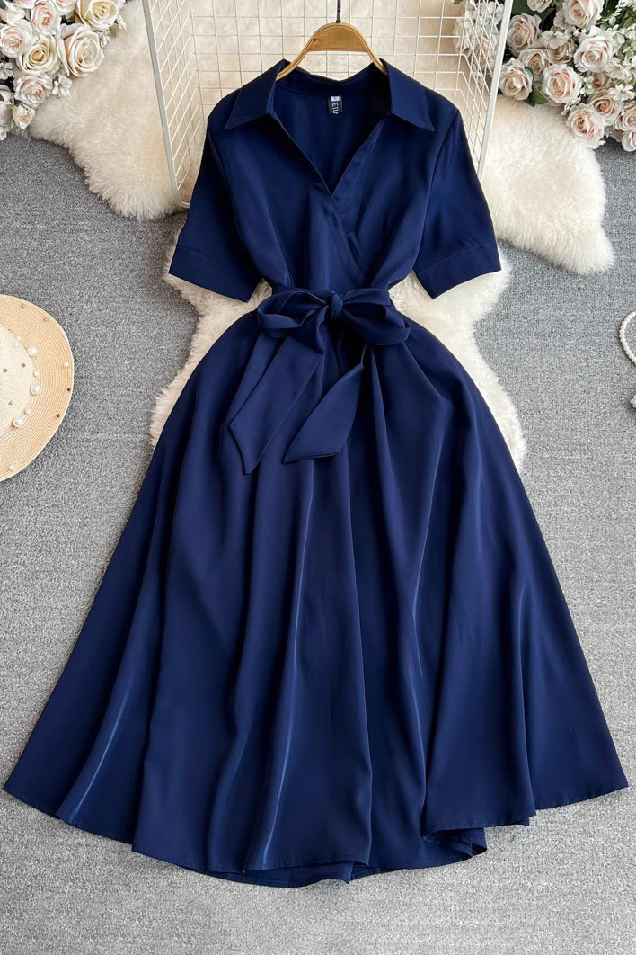 V-Neck Short Sleeve Strappy A-line Maxi Dress
