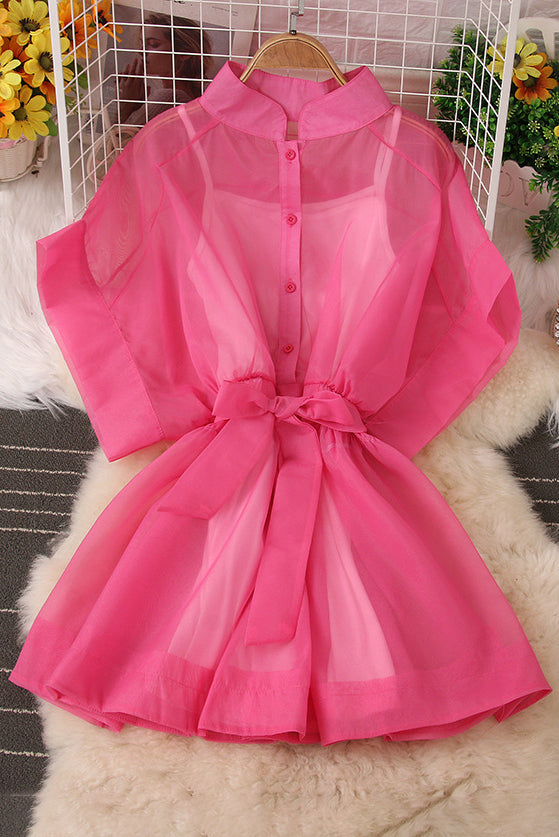 Sleeveless Strap Top Short Sleeve Buttons Mini Two-Piece