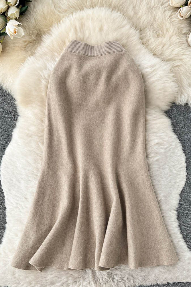 Retro Knit High Waist Bodycon Skirt