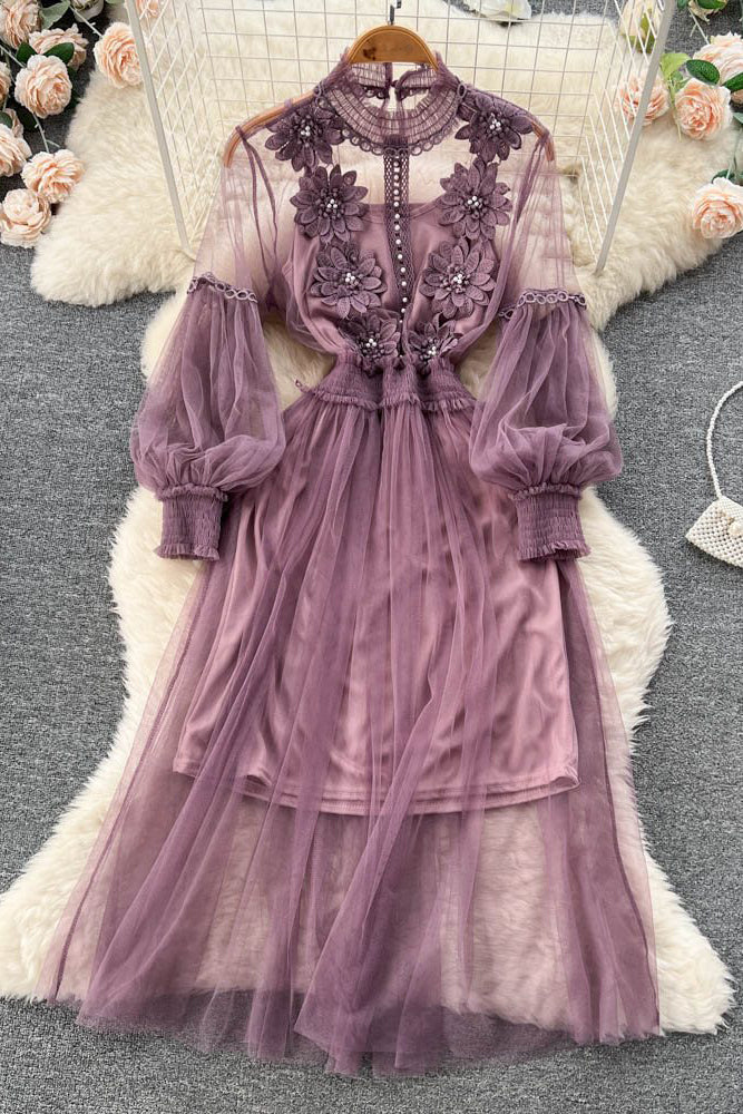 Gauze Embroidery Maxi Dress