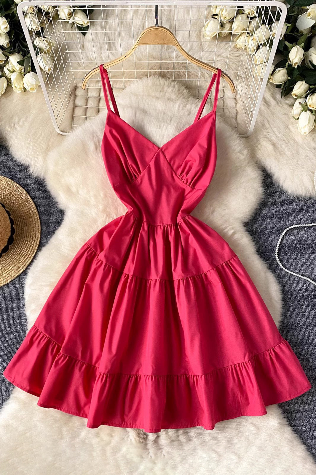 V-Neck Sleeveless Strap Mini Dress