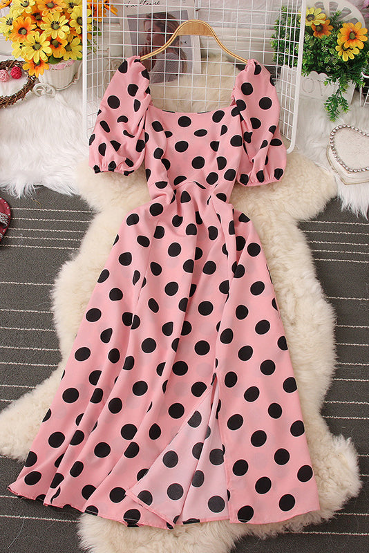 Short Sleeve Polka Dots Maxi Dress