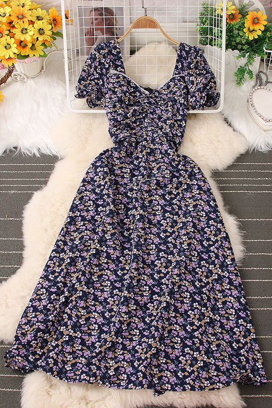 Floral Short Sleeve Strappy Maxi Dress