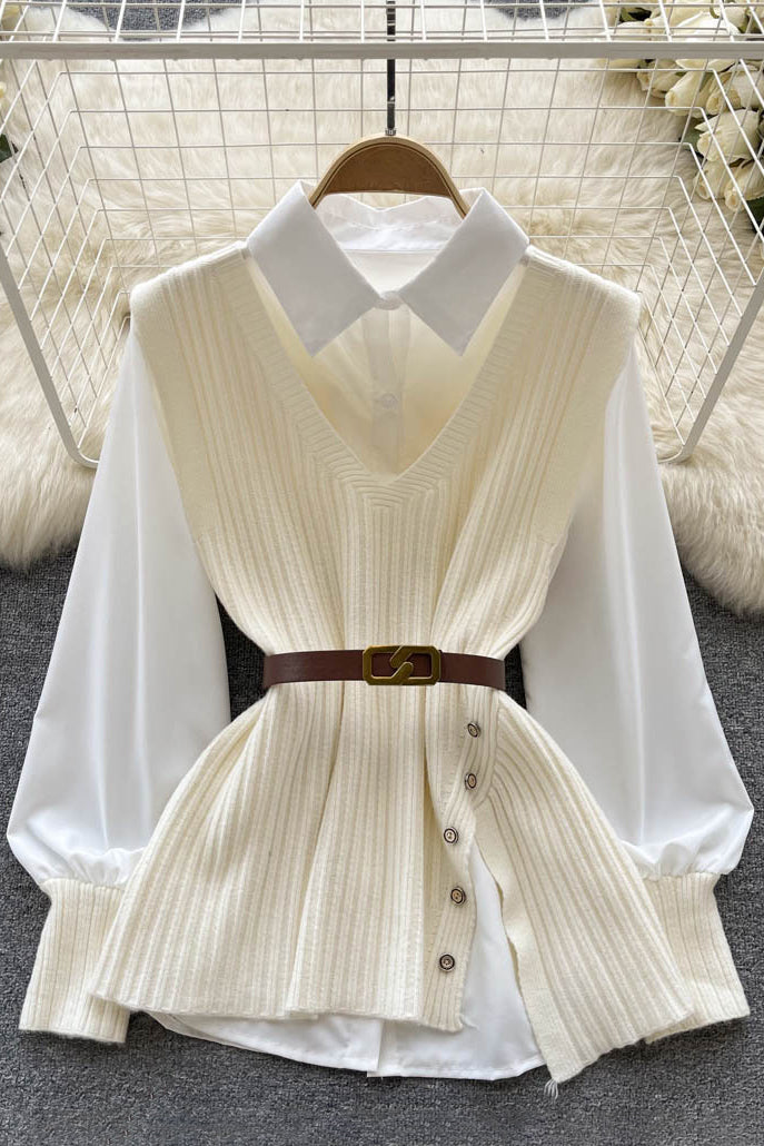 Shirt Knitwear Pullover Set Two-Piece