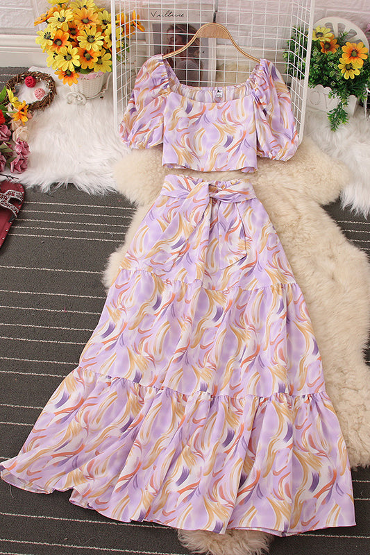 Short Sleeve Crop Top High Waist Skirt Set Two-Piece