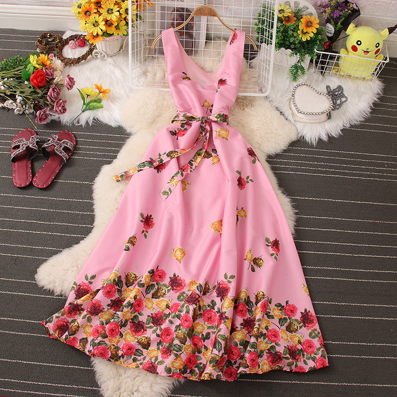 Flower Print Sleeveless Strappy Maxi Dress
