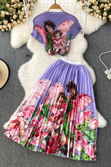Print Short Sleeve Tops Skirt Set Two-Piece