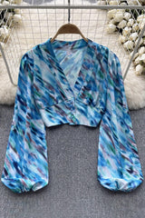 Tie Dye V-Neck Long Sleeve Crop Top